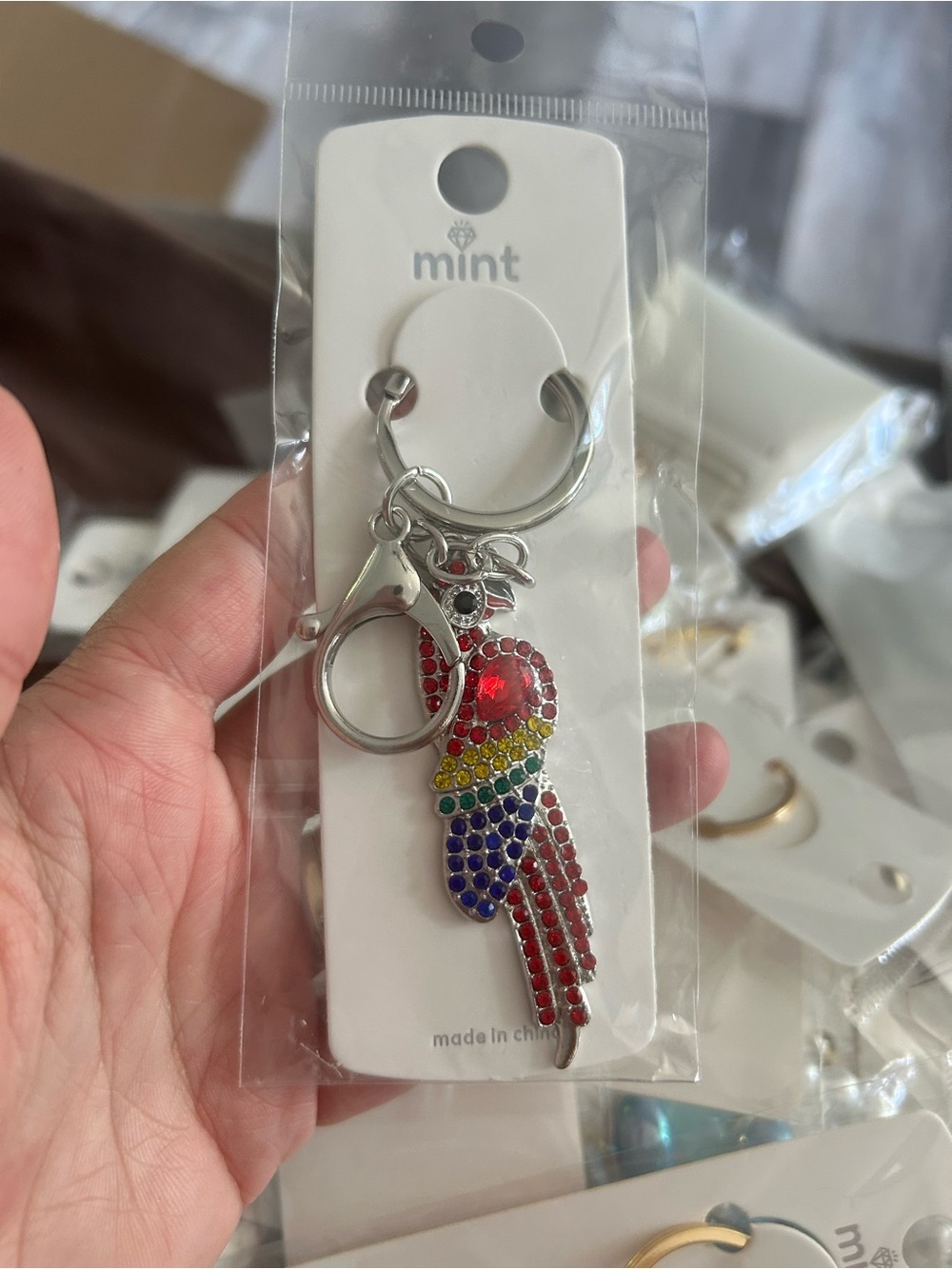 4/$50 Mint Rhinestone Parrot Keychain - Multicolor